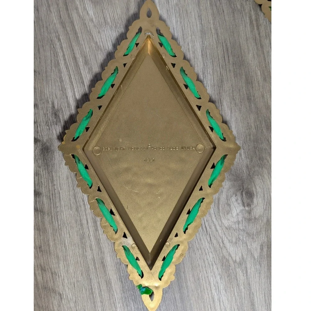 Vintage Homco 1971‎ Gold Green Velvet Lyre Torch Wall Plaques Bracket Set of 3